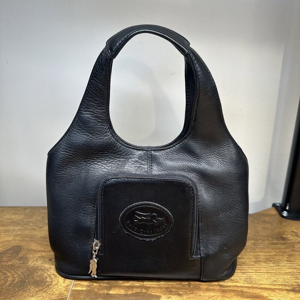 VTG American Angel Black Leather Bucket Bag Crossbody Purse Pocketbook Style3572